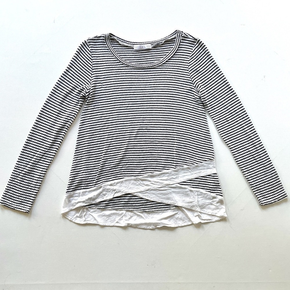 Potter's Pot Womens Size Small Black White Tunic Striped Layered Long Sleeve Top